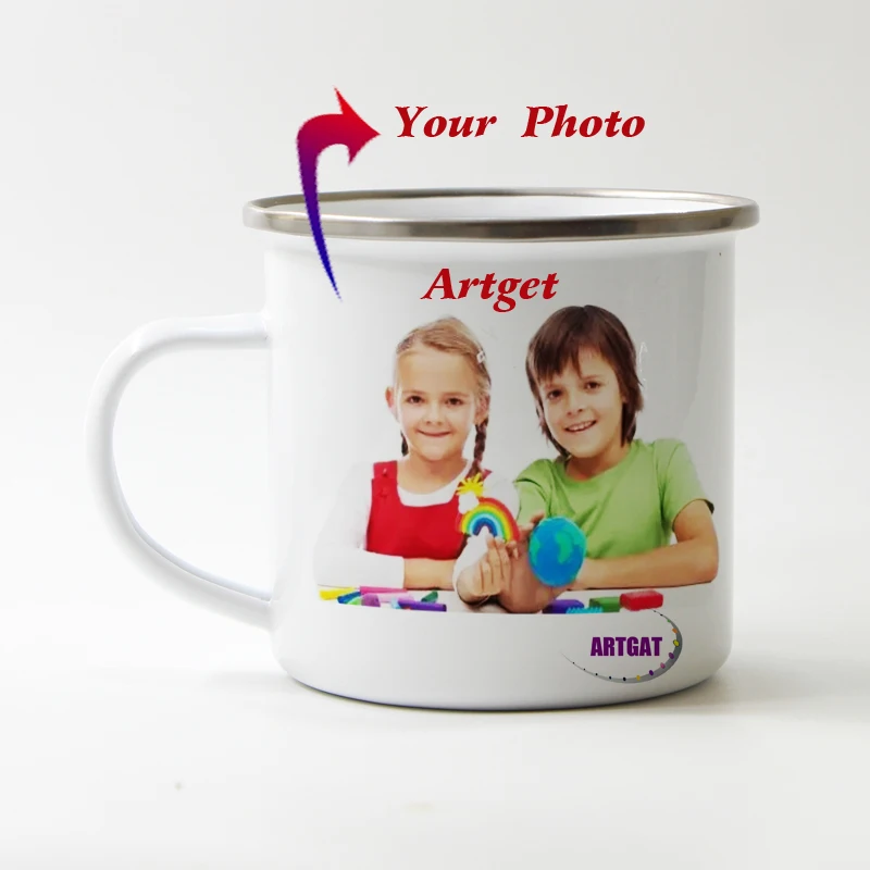 Customized Enamel Mug Print with LOGO Photo and Text, Office Water Cups, Personalize Name, Breakfast Milk Tea Coffee Cup, 350ml