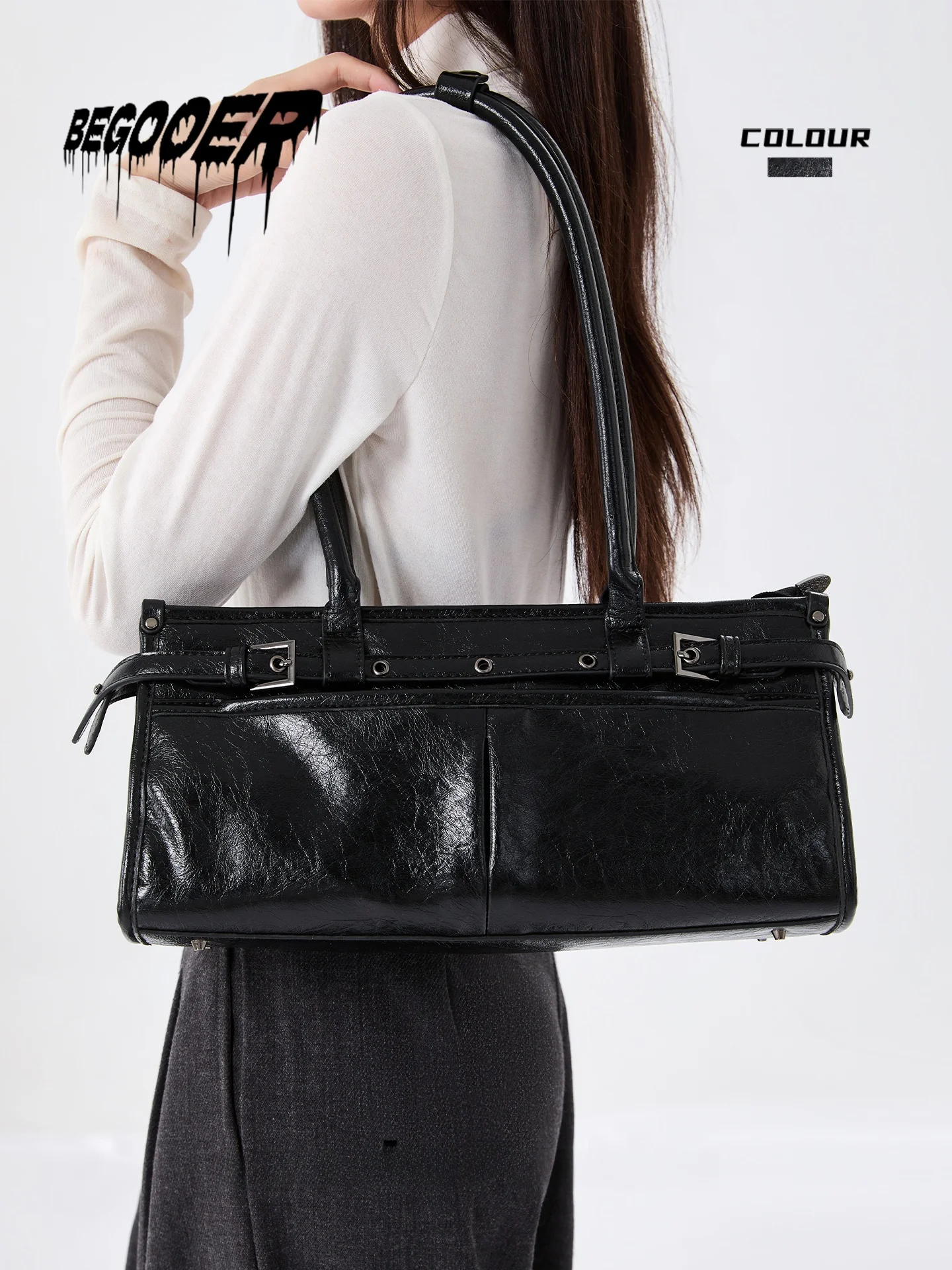 

Begooer Women's Large Capacity Commuter Bag DIY Painful Bag Underarm French Bread Bag Casual Single Strap Zipper Closure