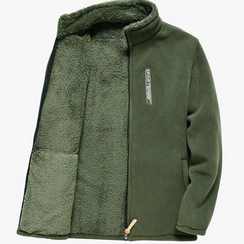 

Men's Fleece Zip Up Outerwear Zipper Fleece-lined Stand Collar Thickened Outdoor Jacket Windproof Polar Fleece Coldproof Jackets