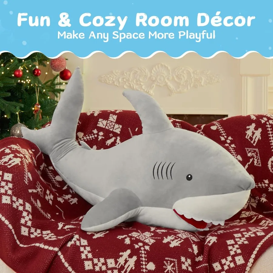39 Zoll Riesenhai Stofftier Großes Plüschtier Kissen Geschenk für Freundin Grau