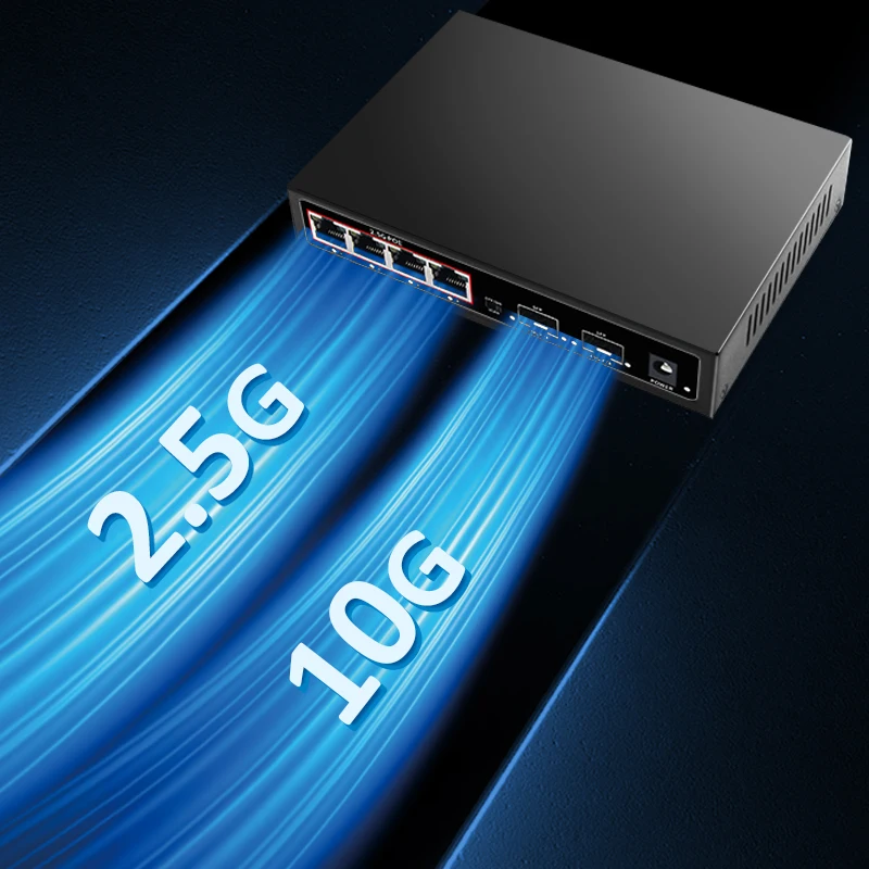 6 พอร์ต POE RJ45 Ethernet Switch 2.5Gbe 10G SFP + สวิตช์เครือข่ายสําหรับ Uplink Unmanaged Plug and Play สําหรับกล้อง IP/NVR