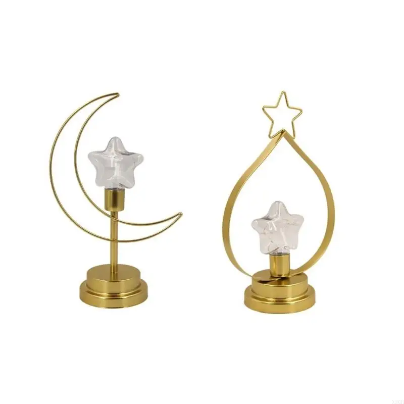 2025 New Moon Table Lamp Crescents Lamp Half Moon Light Metal Moon Star Lamp Ramadans Eid Decorations for Living Room Bedroom