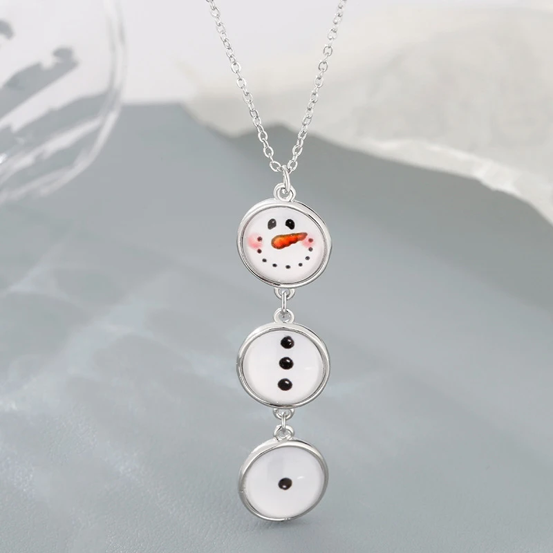 Cute classic winter snowman necklace cute long tassel sweater chain unique White enamel round collar chain party jewelry women