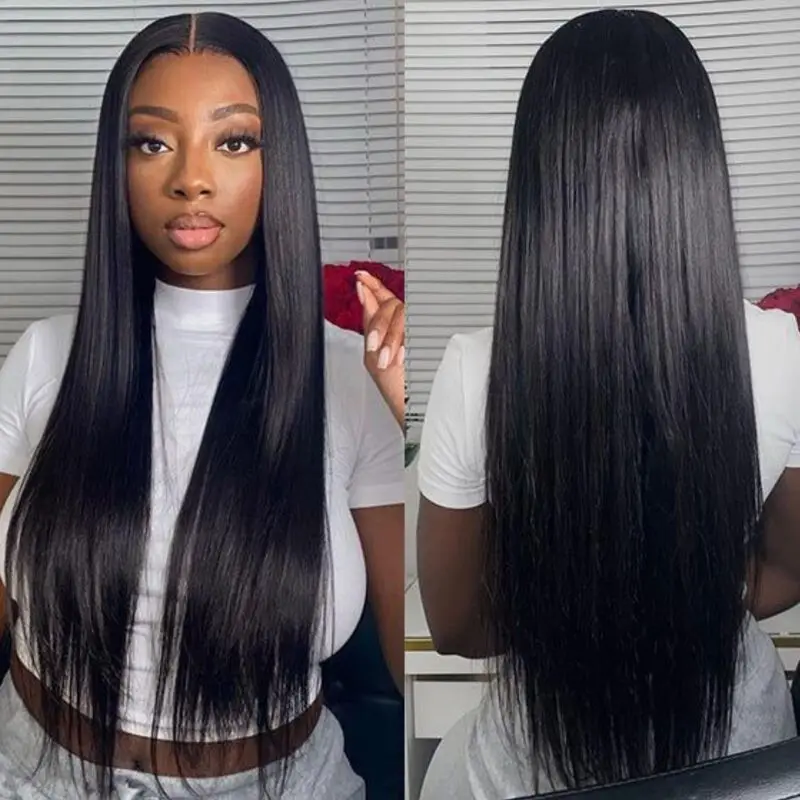 Straight 13x4 HD Transparent Lace Front Wig 28 30 32 Inch 13x6 Lace Frontal Wigs Human Hair 250 Density Brazilian Natural Black