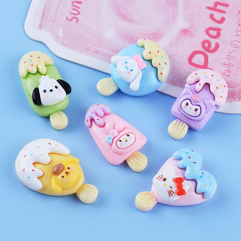 10PCS Kawai cartoon bright surface  KittenIce cream  Resin Flat Back Scrapbook Diy Jewelry hair clips Ornament Accessories A29