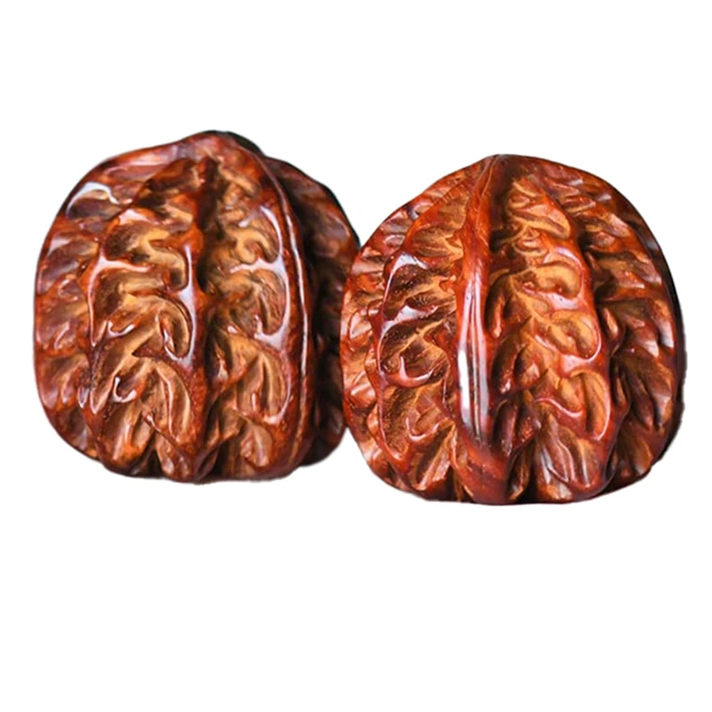 

2PCS Small Leaf Red Sandalwood Old Material Carved Walnut Health Care Golfer Play Piece Pendant Handicraft Durable Easy To Use