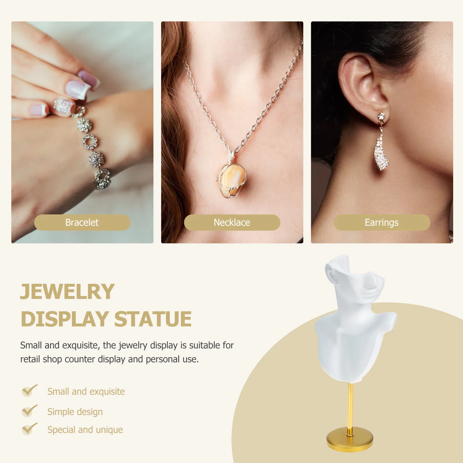 

Металлическая подставка для ювелирных изделий из смолы: компактный, легкий держатель-бюст для демонстрации ожерелий и серег для витрин магазинов и хранения