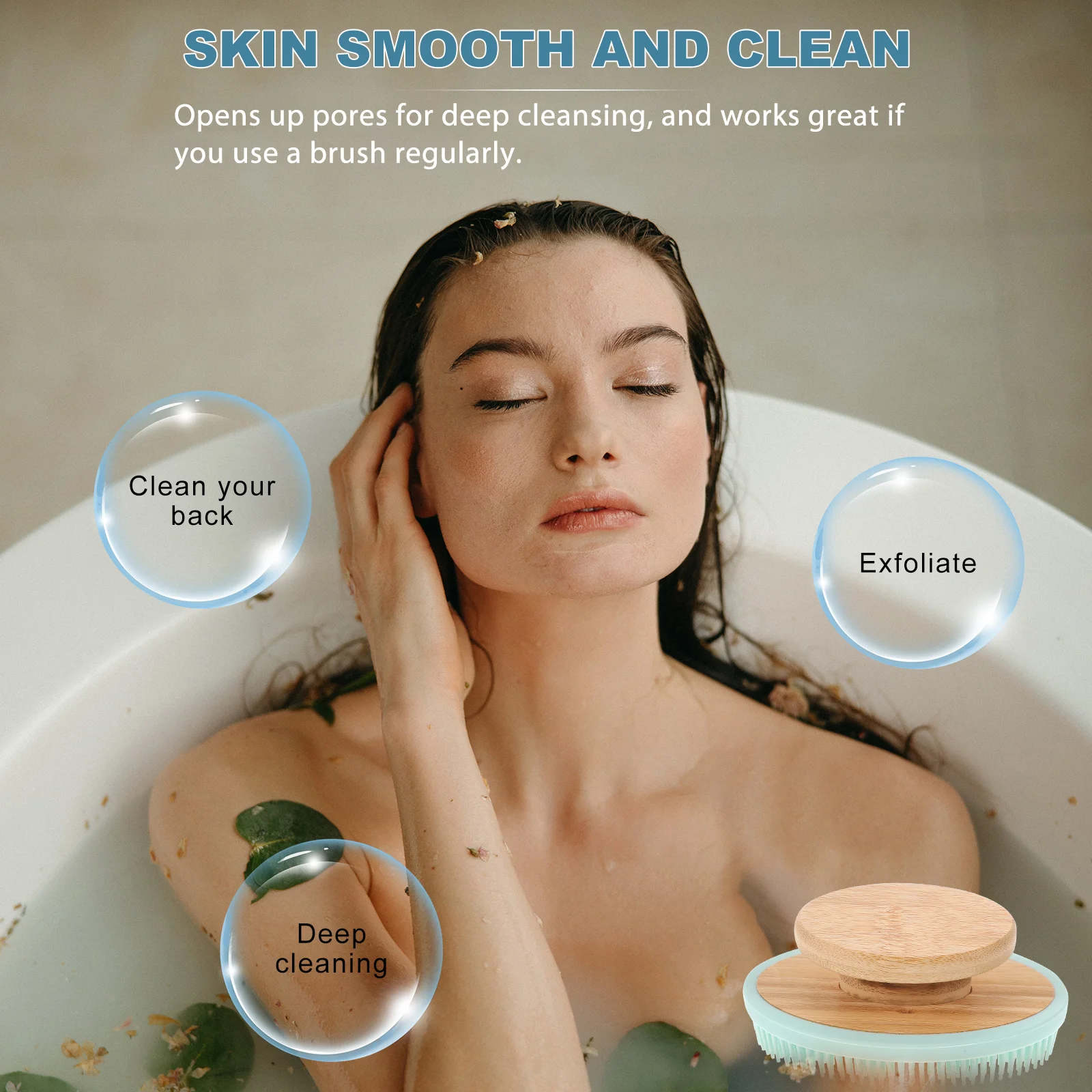 

Портативная силиконовая щетка для душа с мягкой гибкой щетиной, двусторонняя, для мытья тела, массажа спины