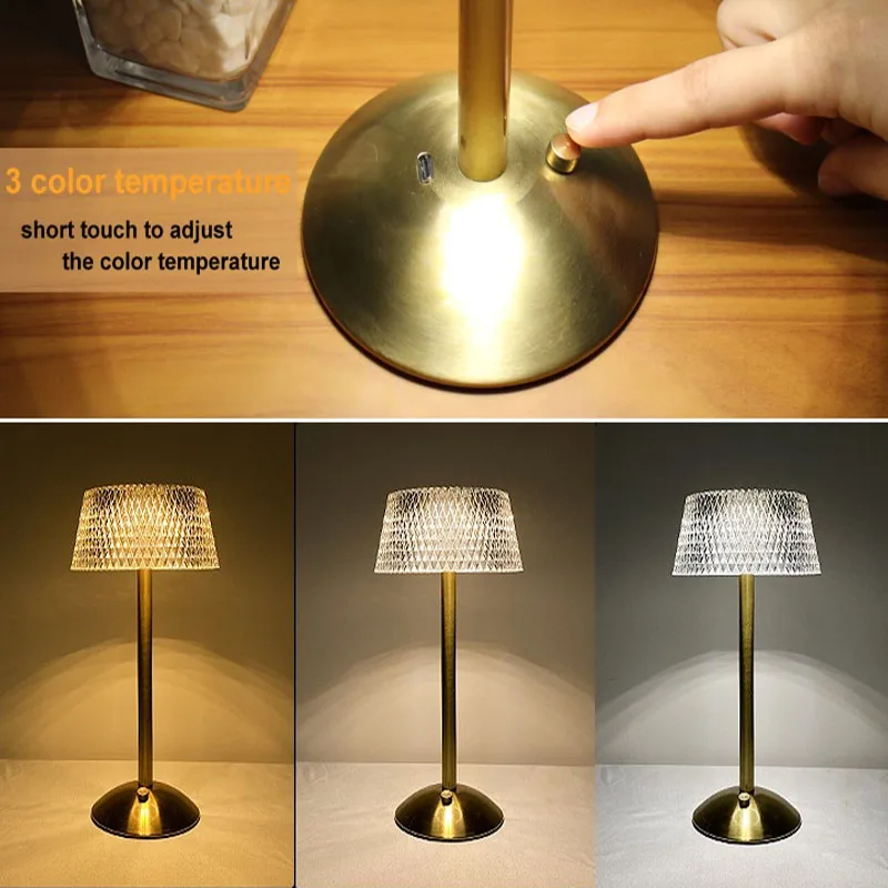 Touch Diamond Bar Table Lamp LED Crystal Bedside Lamp Dimming Sensor Desk Lamp 3 Color Lighting Fixture for Hotel/Cofe/Home