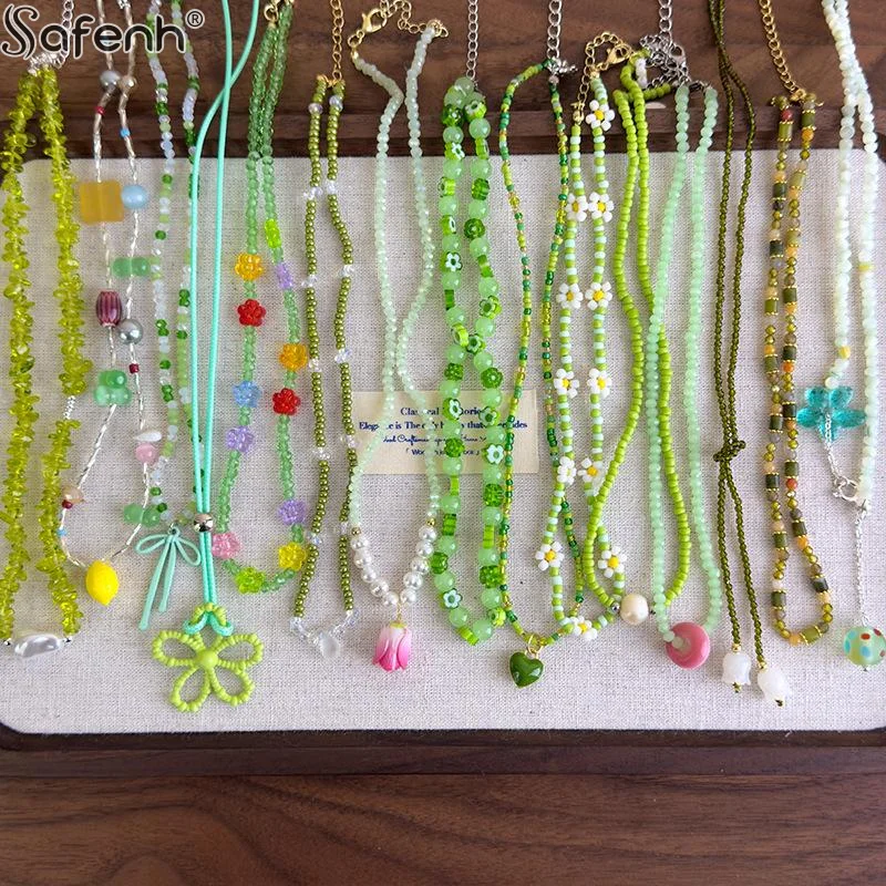 1 قطعة الصيف الأخضر اليدوية مطرز المختنق قلادة ضوء تصميم فاخر سلسلة الترقوة مجوهرات 2026 الإكسسوارات #6