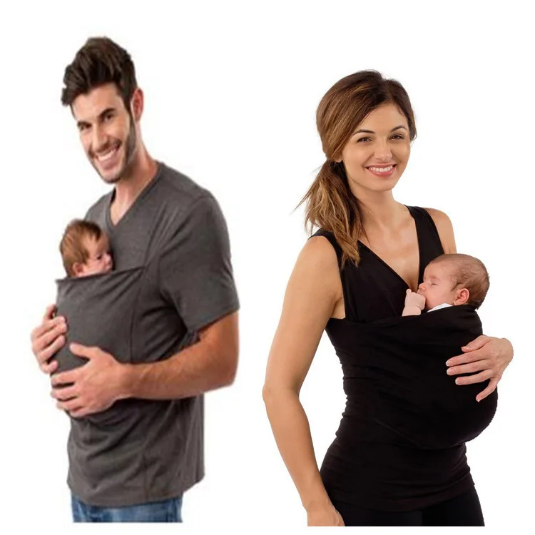 Women's T-shirts 2026 Europe, America, Kangaroo Mommy Kangaroo Daddy Multifunctional Parent-Child Clothing, Comfortable