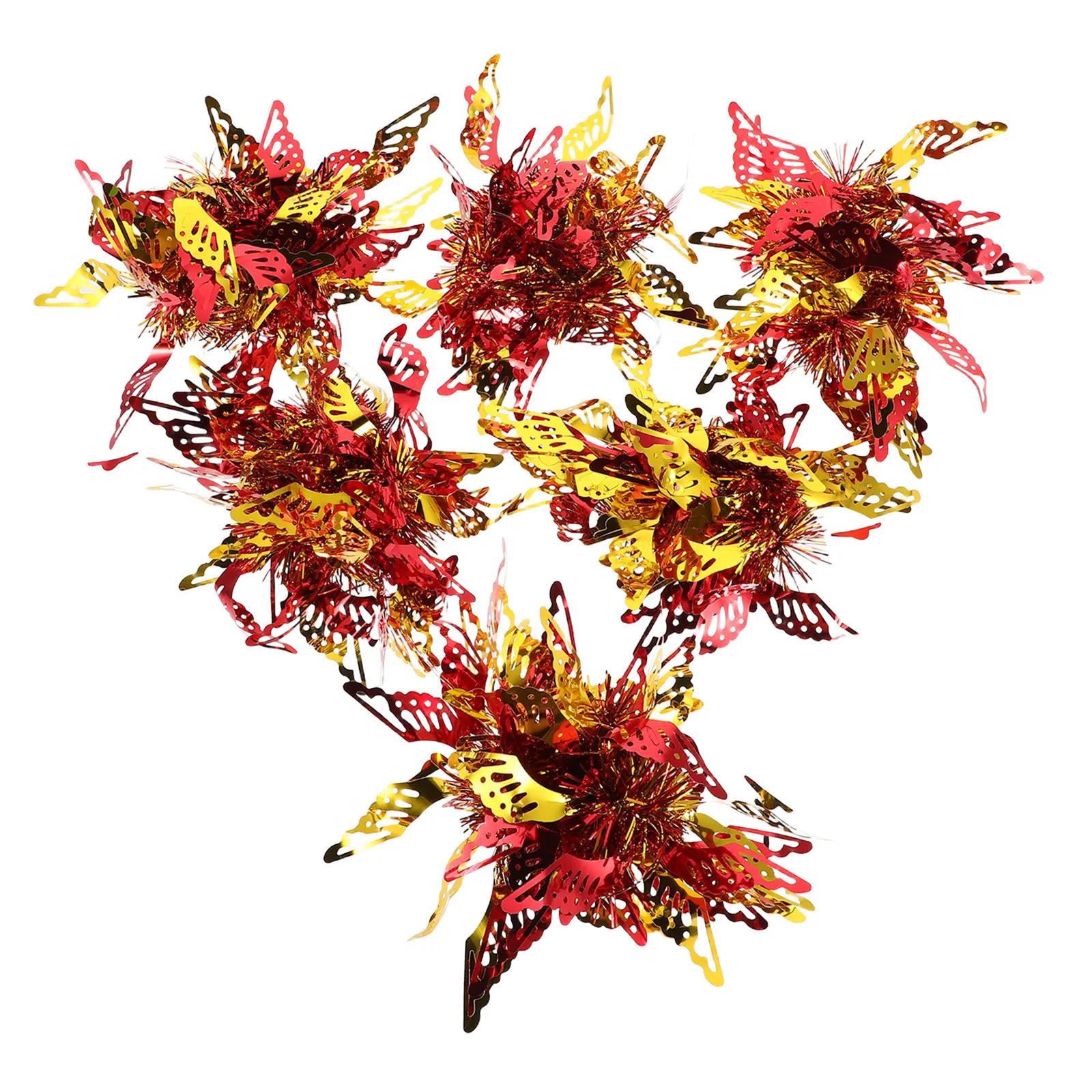 6Pcs Vibrant Red Gold Metallic Pom Poms Hand Dance Cheerleading Squad Kindergarten Day Celebrations Party Cheer