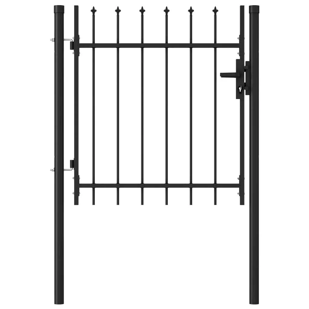 Black Steel Fence Gate Single Door with Spike Top - 1x1m Durable Outdoor Access