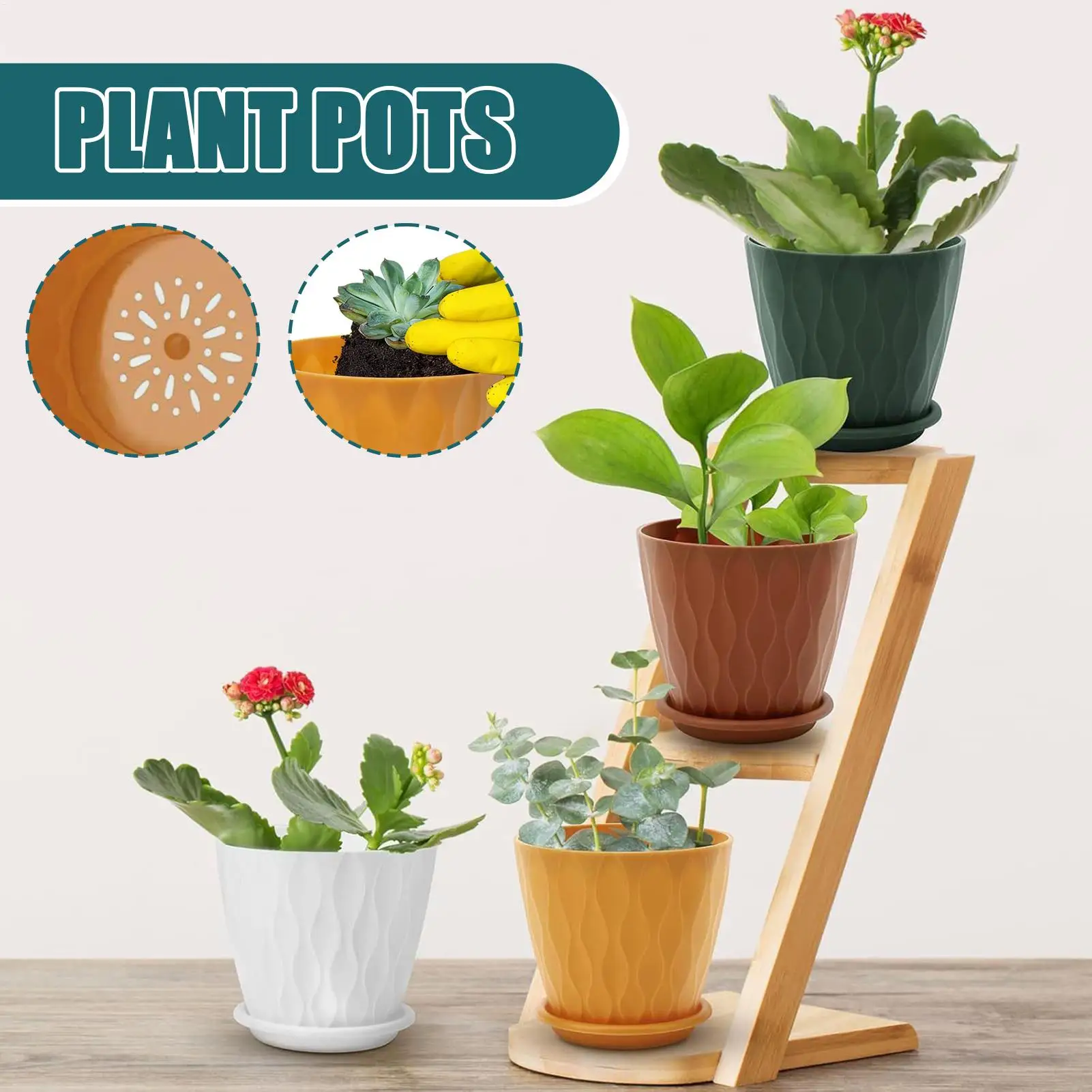

Plant Pots 5 Pieces Outdoor Planter With Drainage And Saucer Patio Plant Pot For Indoor Outdoor Porch Window Garden Balcony