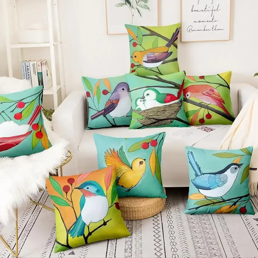 Oil Painting Bird Digital Print Pillowcase Home Pillow Decor Almofadas Decorativas Para Sofa  45*45cm