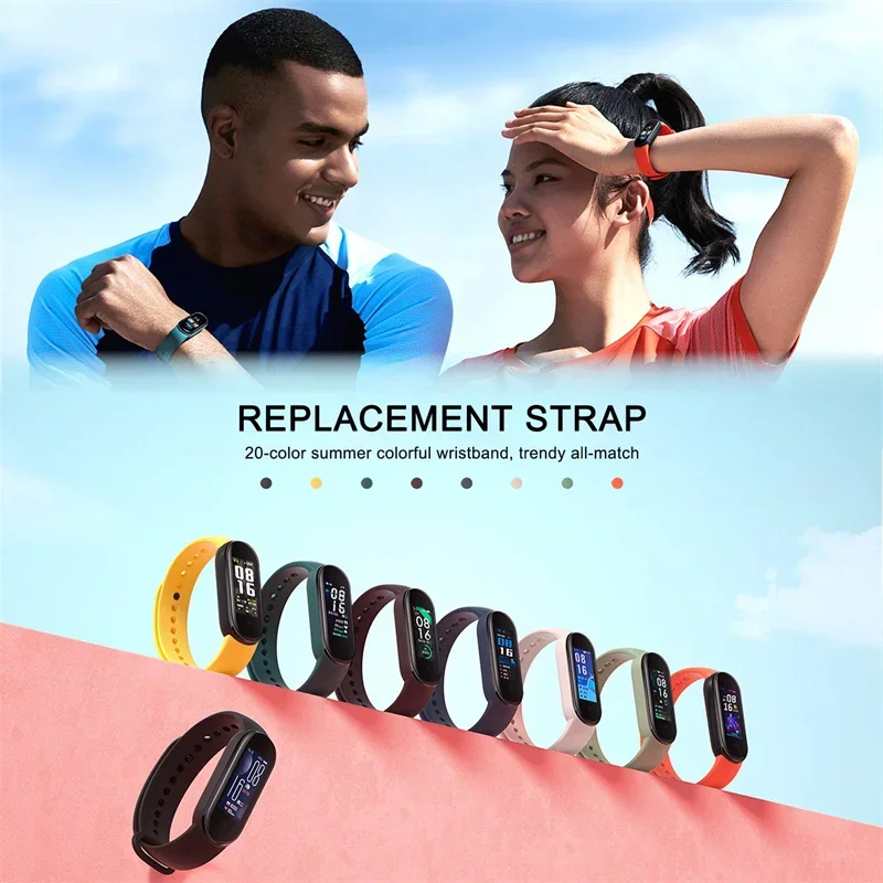 Sportowy pasek do Xiaomi Mi Band 5 4 3 6 7 silikonowa opaska na rękę bransoletka zamiennik do opaska Xiaomi 4 5 6 7 nfc kolorowy pasek na nadgarstek