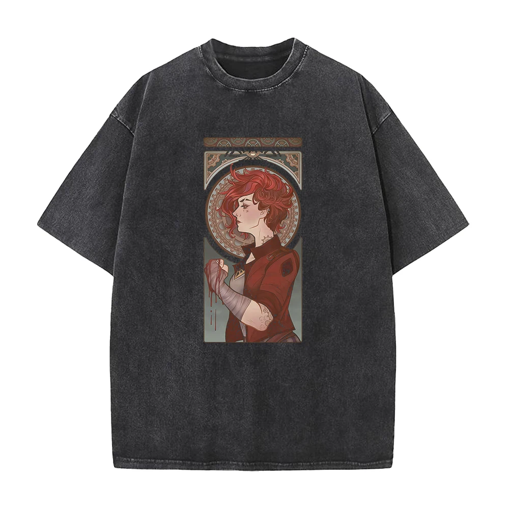 Anime Arcane Vi Graphic T Shirt Men Women Vintage Washed Tshirts Casual Loose Cotton T-shirt Harajuku Male High Quality Tops