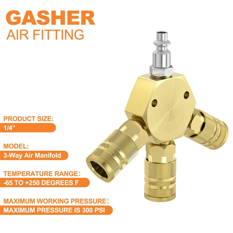 ABRU-مشعب هواء ثلاثي الاتجاه من الألومنيوم على طراز سداسي مع 3 قطع من المقرنة الصناعية الفولاذية والمكونات، خرطوم مشعب ضاغط الهواء #5