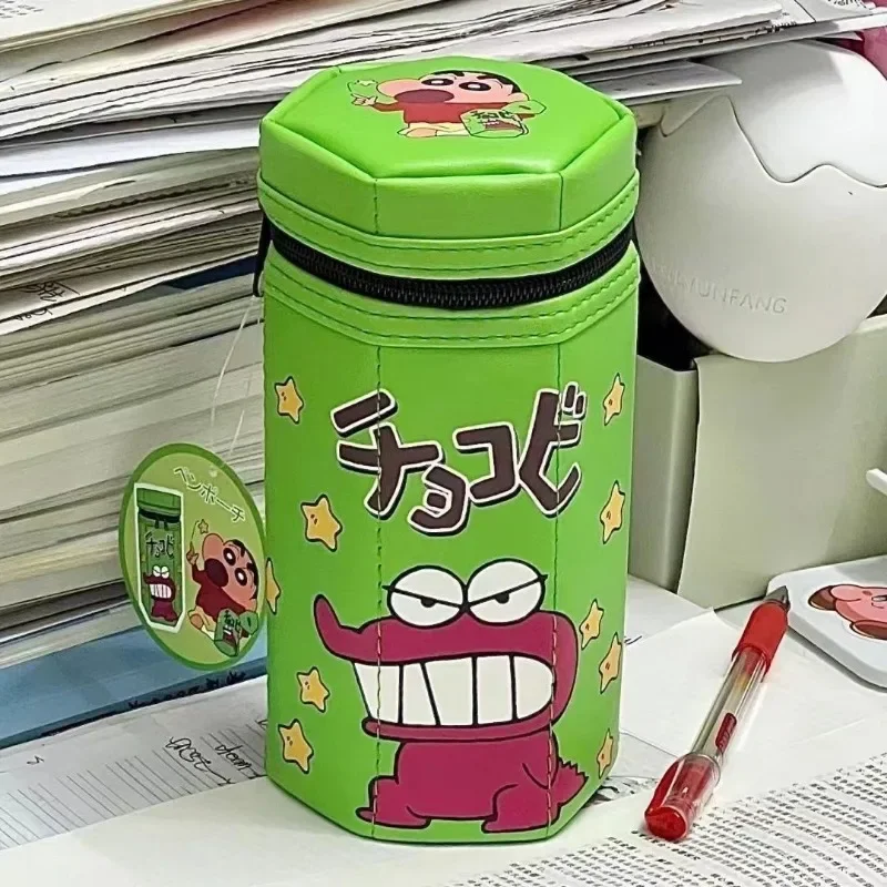 Anime Crayon Shin Chan Pencil Case Cartoon Stationery Box Hexagon Zipper Student Stationery Gift  Large Capacity Storage Bag