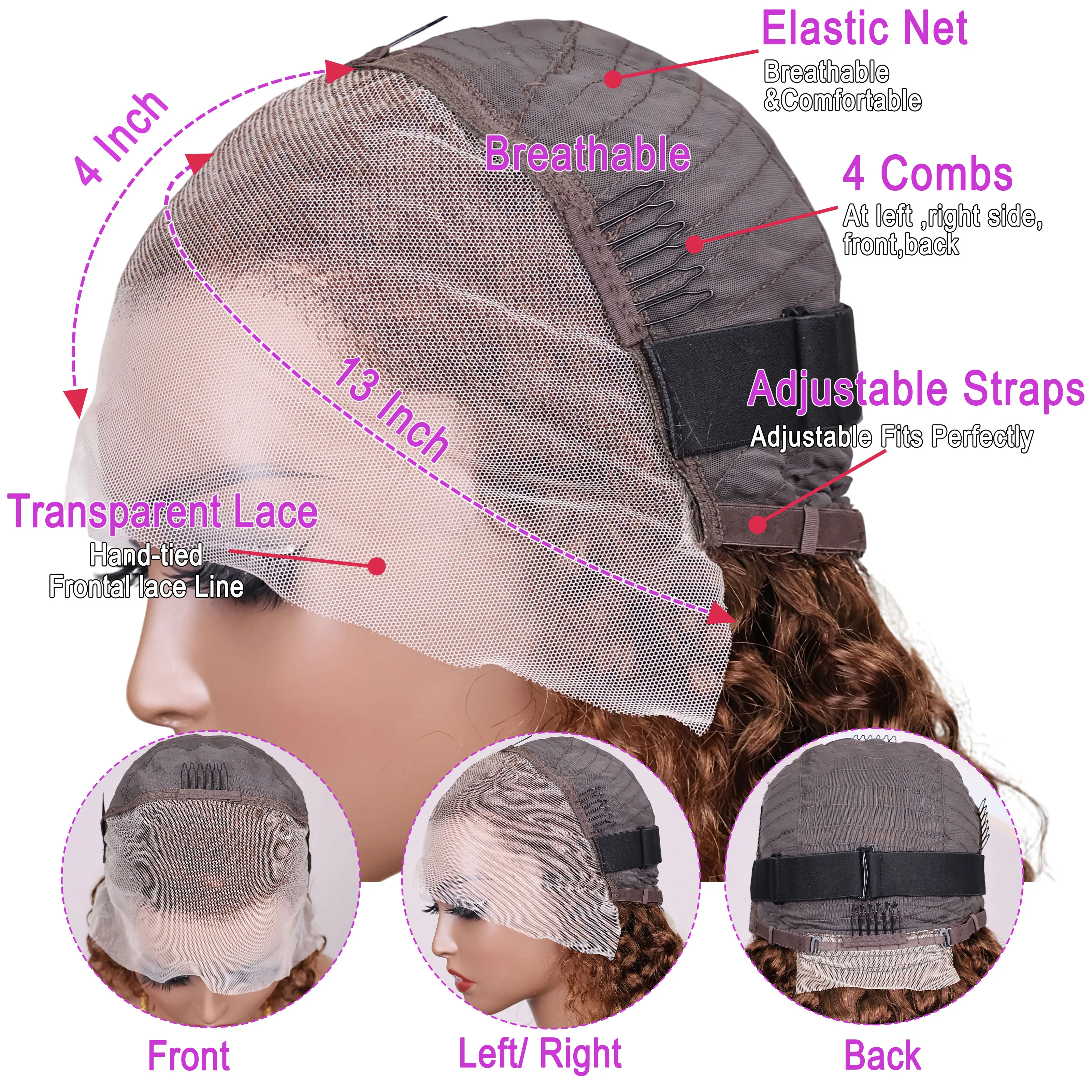 Шоколадно-коричневый вьющийся парик Боб 13x4 Hd Прозрачный парик фронта шнурка Глубокая волна воды Короткий боб Бразильский парик человеческих волос Плотность 200