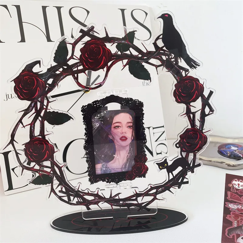 Dark Night Rose Insert Card Standing Star Love Bean Fan Spin Photo Storage Organize Photo Frame Acrylic