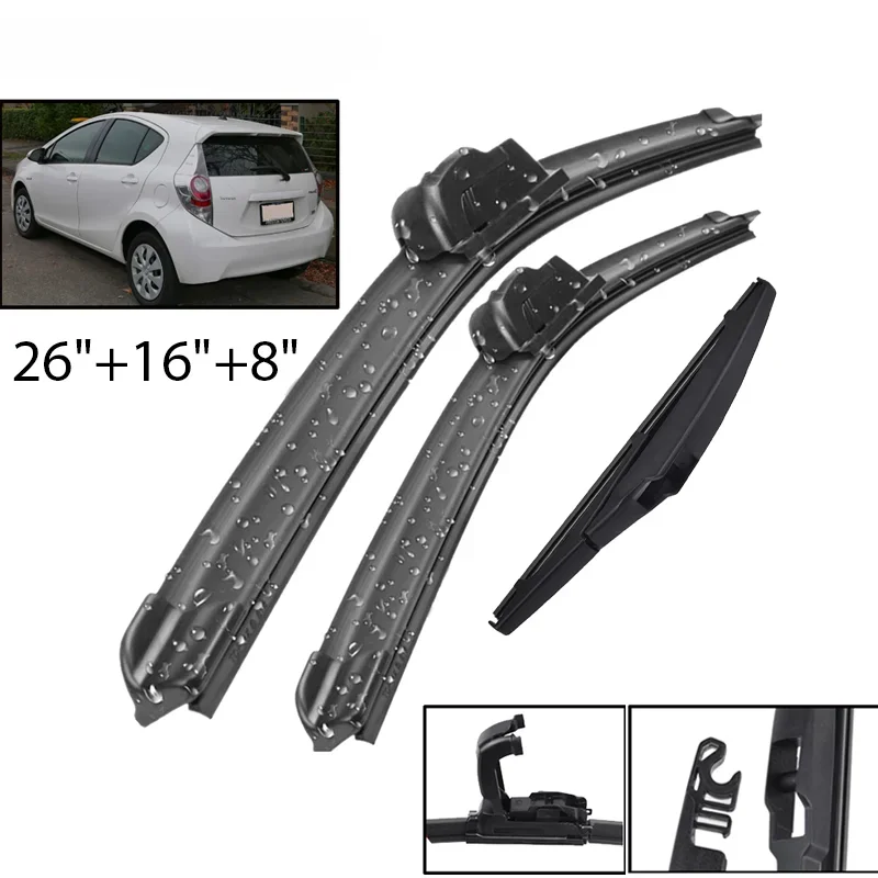 Car Wiper Front & Rear Wiper Blades Set Kit For Toyota Prius C 2012 - 2021 Windshield Windscreen Window Brushes 26