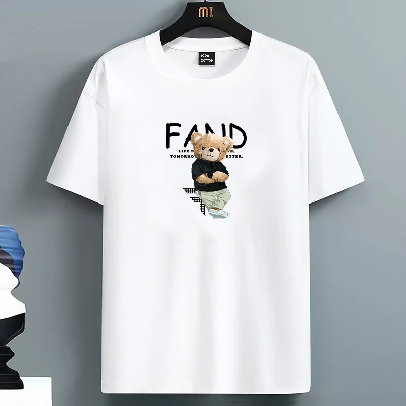 

Men's Summer 100 % cotton Fashionable Casual Loose Plus Size Fand Bear Pattern Printed Sports Round Neck Short Sleeved T-shirt