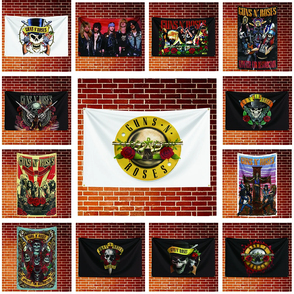 G-Guns N' R-Ro-ses Flag Banner For Fan Cave Watch Party Tailgate Gathering Indoor Outdoor Backyard Home Festival Ornament Supply