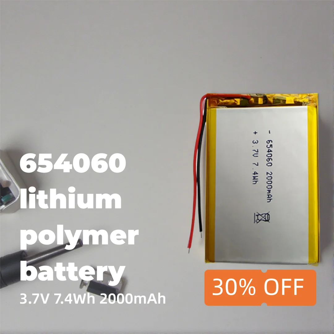 2000mAh High Capacity 3.7V 654060 Li-ion Polymer Rechargeable Battery for DIY LED Lamps Power Banks Smart Devices