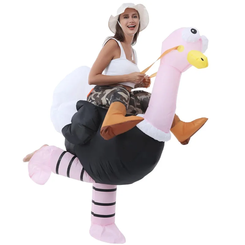 

Halloween Party Carnival Costume Adult Role Play Creative Shape Pink Inflatable Ostrich Costume Dress Up Holiday Gift