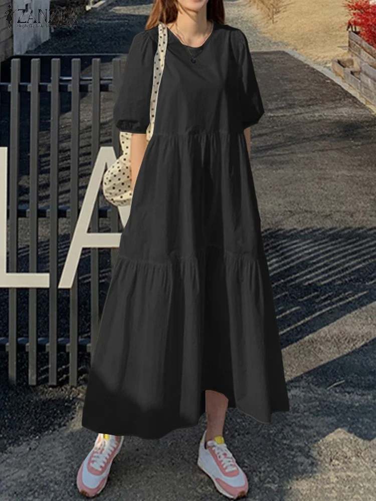 ZANZEA ฤดูร้อนชุด 2025 ผู้หญิงพัฟแขน Holiday Sundress Maxi ยาวชุดสไตล์ A Line Party ทํางาน Vestidos