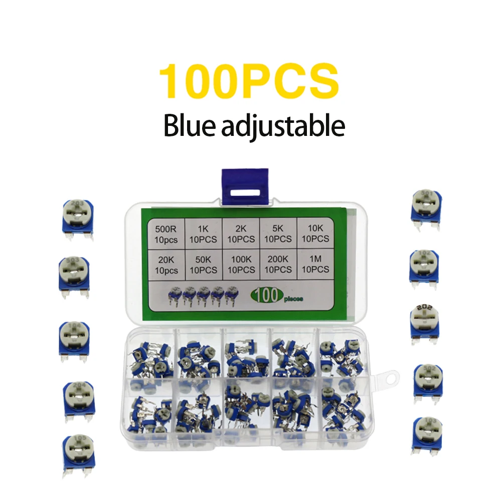 100Pcs RM065 Adjustable Resistor Assortment For Circuit Board Tuning And Industrial Equipment Potentiometers