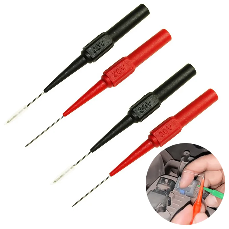 10Pcs Multimeter Test Probe 0.7mm 30V Car Tip Probes Diagnostic Tools Test Leads Extention Back Piercing Needle Tip Probes