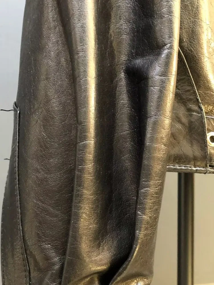Veste en cuir véritable pour femme, Style rétro, couleur unie, qualité supérieure, ample, en peau de mouton, poche, fermeture éclair, ceintures, manches longues, vêtements d'extérieur