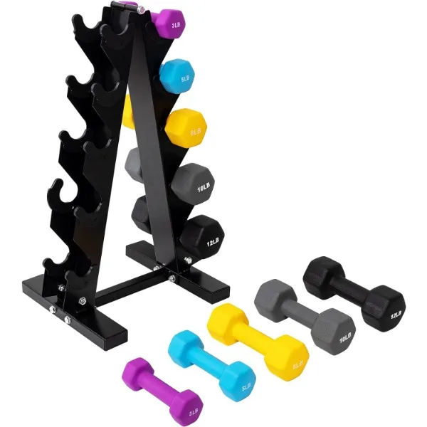 

BalanceFrom Colored Neoprene Coated Dumbbell Set with Stand, Multiple Sizes