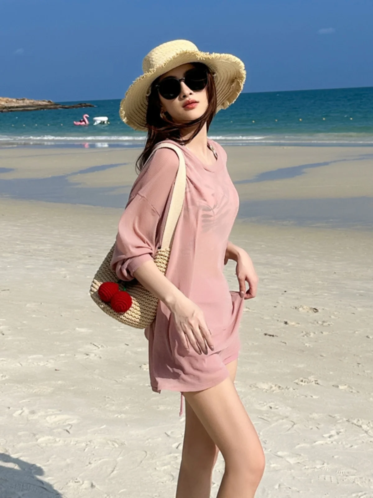 Konservativer T-Stück Damen-Badeanzug, lockerer Thermeschutz, Sonnenschutz, vertuschen, koreanische Sle Ins College Faion