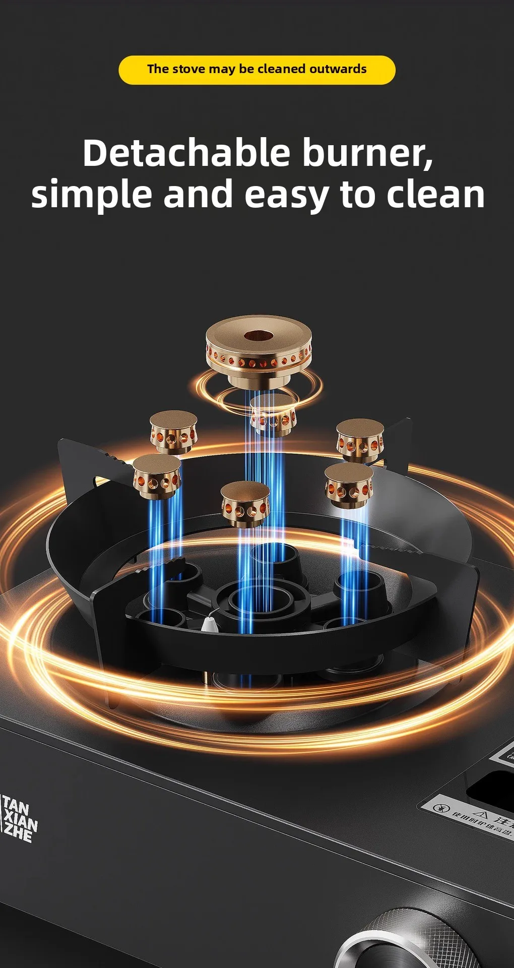 6500W Windproof Camping Stove, 7-Chamber Gas Burner, Copper Alloy, Portable Outdoor Cooking Stove for Hiking Picnic BBQ