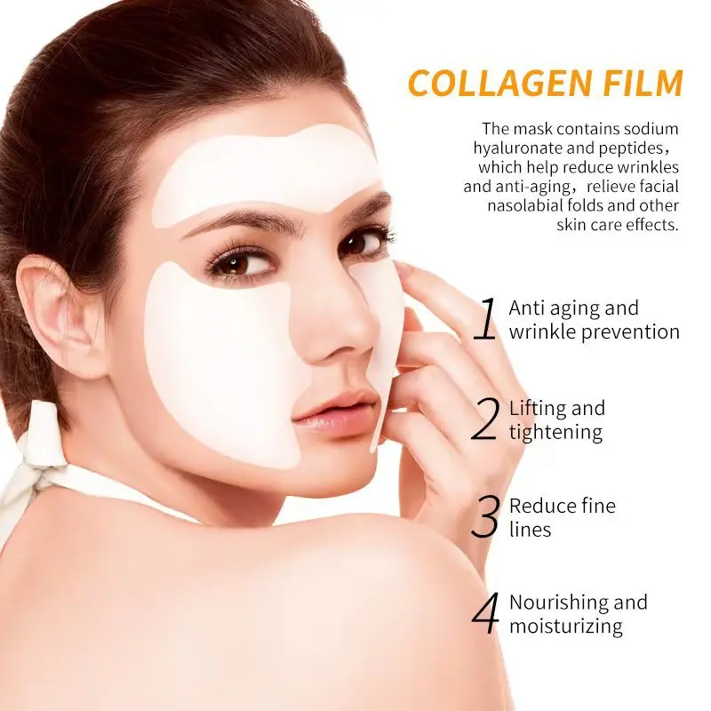 Papel de película de colágeno Soluble en 3/4 piezas, mascarilla Facial completa, tela antienvejecimiento, relleno de cuello, colágeno, reafirmante, cuidado Facial