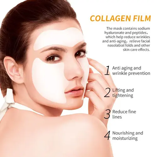 Imagen 2 del producto Papel de película de colágeno Soluble, mascarilla Facial completa, tela antienvejecimiento, relleno de colágeno reafirmante, cuidado Facial, 3/4 Uds.