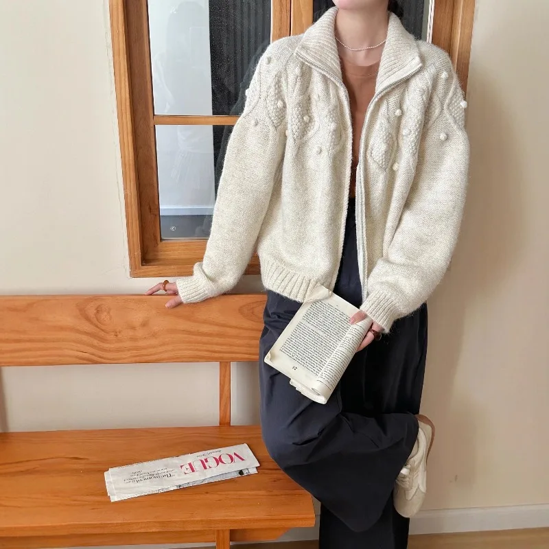 

YYAHAS модный ленивый стильный дизайн Sense кардиган с воротником-стойкой вязаный свитер женский простой универсальный топ