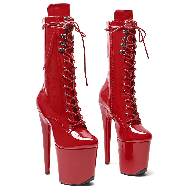 

Leecabe/20 см/8 дюймов блестящие лакированные верхние женские модные ботинки для вечеринок на платформе и высоком каблуке для танцев на пилоне
