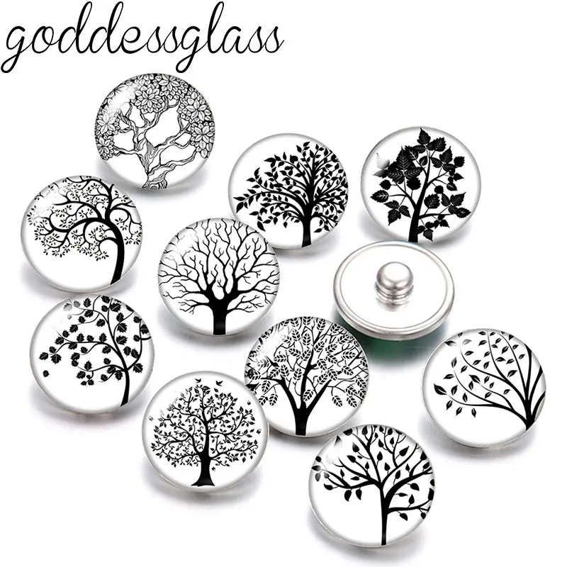 Neue schwarze Farbe Baum des Lebens Sorte 10 Stück Runde Foto 12mm/18mm Druckknöpfe für 12mm/18mm Snap Halskette DIY Erkenntnisse Schmuck