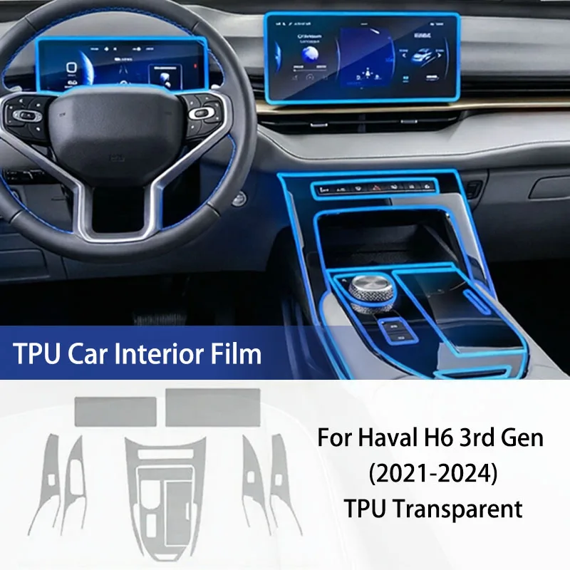 Car Interior Film for Haval H6 3rd Gen 2021-2024 Center Console Dashboard Anti-scratch Stickers TPU Transparent Protection Film
