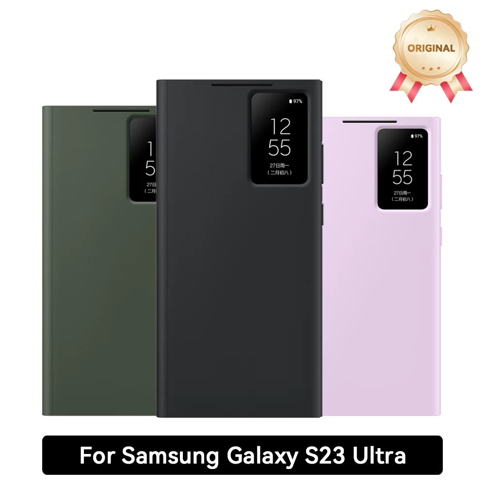 

Оригинальный чехол для Samsung Galaxy S23 Ultra, кожаный держатель для карт, кошелек Smart View, откидная защитная крышка