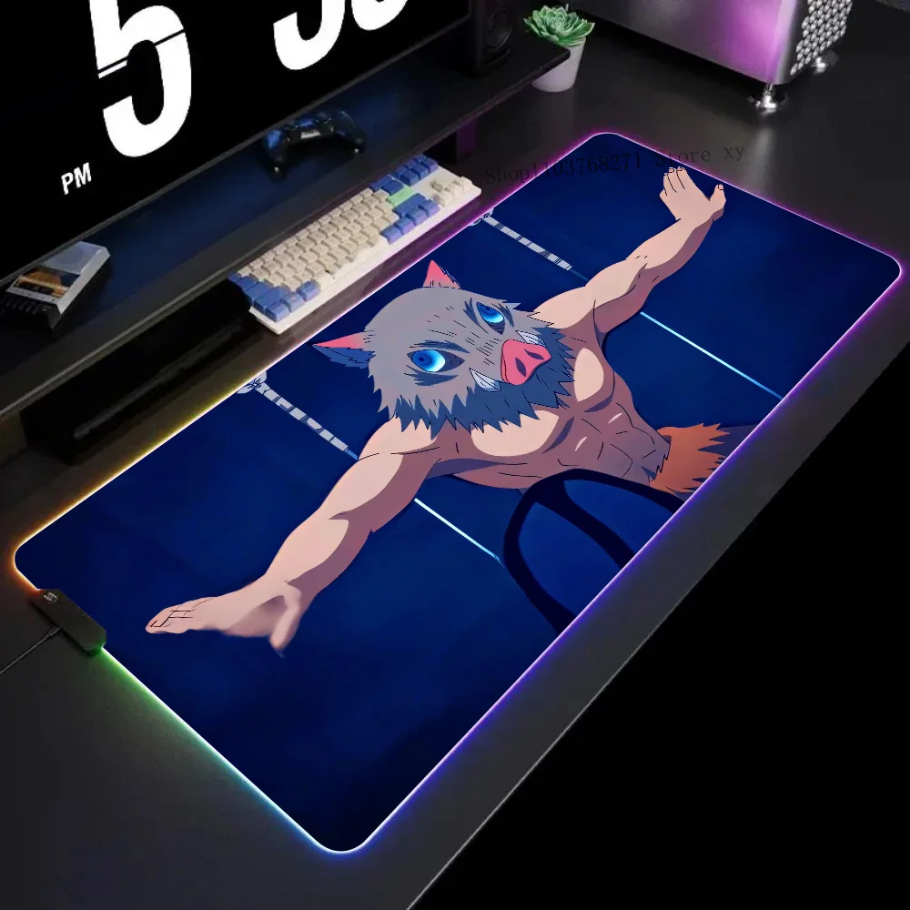 

Коврик для мыши Inosuke Demon Slayer 2, игровые коврики для мыши XXL RGB HD, черные аксессуары для геймеров, большой светодиод