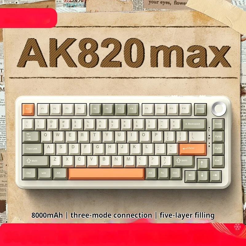 Ajazz Ak820 Max Three Mode Wireless Mechanical Keyboard Bluetooth 2.4g Side Carved With Screen Gasket 75% Customized Keyboard