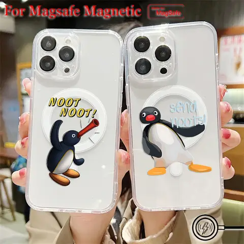 귀여운 Pingu 펭귄 Magsafe 자기 전화 케이스 삼성 갤럭시 S25 S24 S23 S22 S21 S20 FE 플러스 울트라 5G 소프트 클리어 TPU 커버
