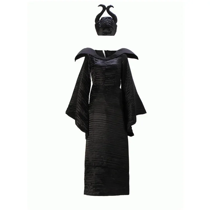 

CyWitch Maleficent Sleeping Beauty Cosplay Costume Adult Women Hallowen Costumes Evil Black Dress Horn Hat Outfit Hat Helmet Hoo