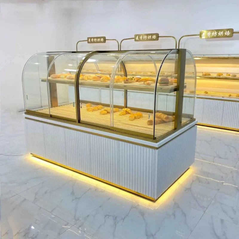 custom.Commercial Refrigerated Pastry Display LED Lighting Varnished Heavy Duty Construction Glass Counte