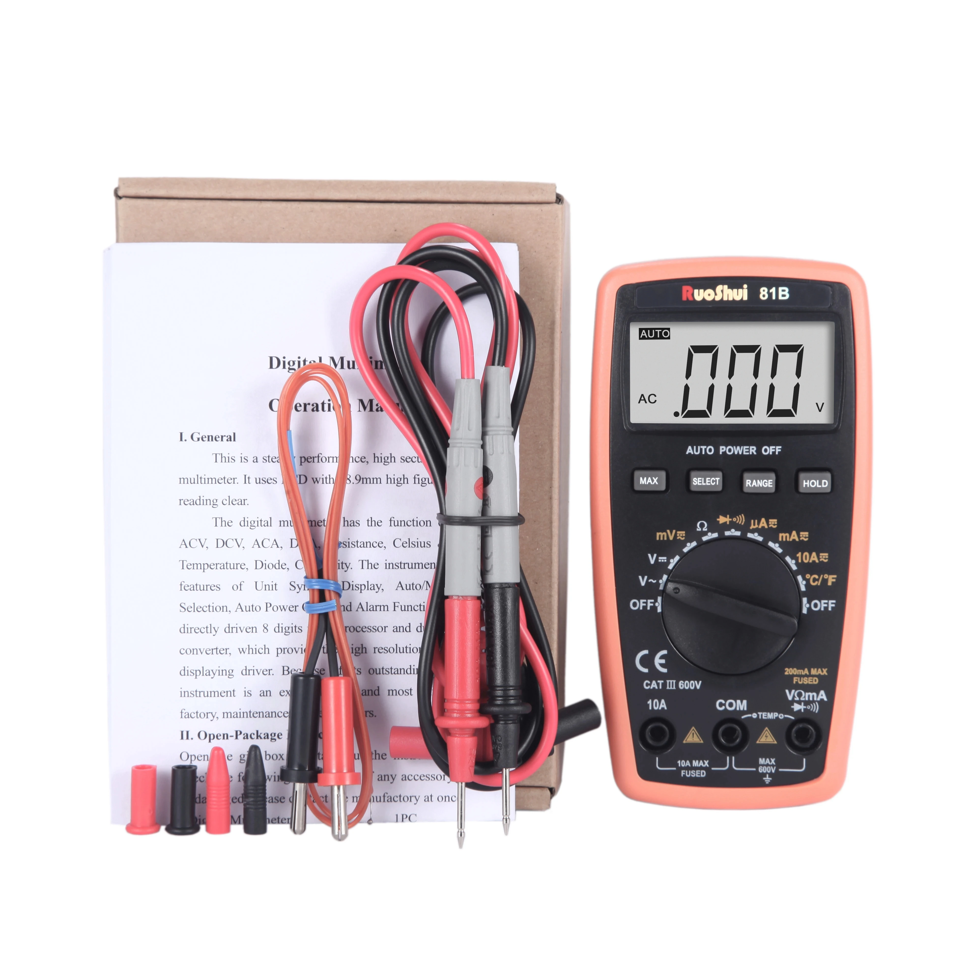 RuoShui 81B Digital Multimeter Auto Range Mini Design Comfortable Measure Resistance Current Voltage Temperature Pocket Ammeter